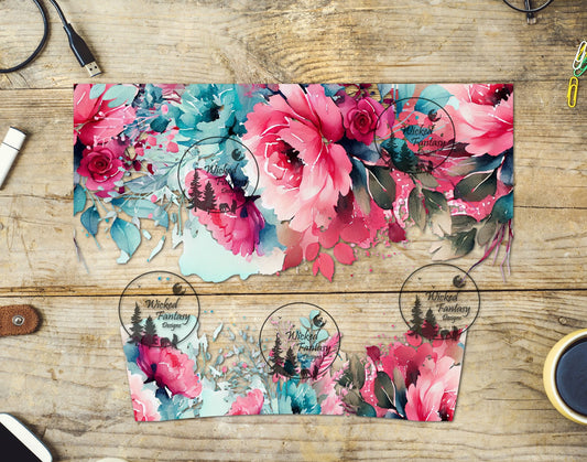 UVDTF Fuchsia and Teal Floral 16oz 40oz Element Multiple Sizes