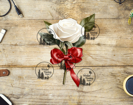 UVDTF White Rose with Red Bow