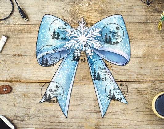 UVDTF Light Blue Bow with Snowflake