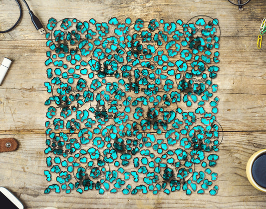 UVDTF Turquoise and Leather Small Leopard Print Element 10"x10"