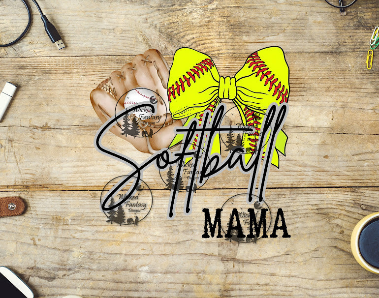 UVDTF Softball Mama with Bow and Glove