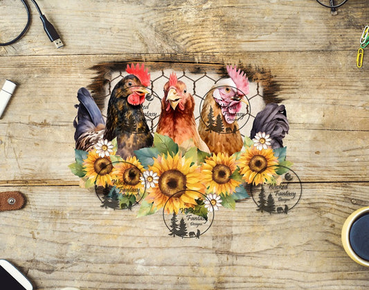 UVDTF Chickens with Sunflowers