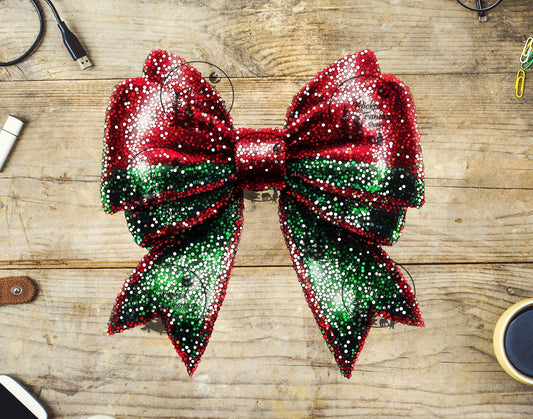UVDTF Red and Green Faux Glitter Bow