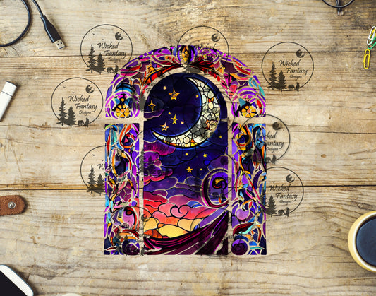 UVDTF Moon Sunset Stained Glass Window