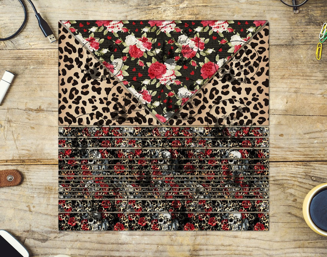UVDTF Leopard Skull and Red Roses Triangles and Striping 20oz 30oz 10"x10" Element Sheet