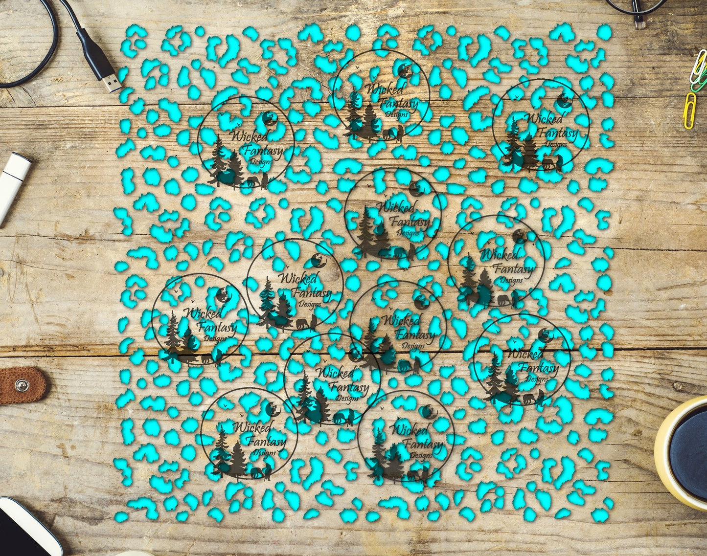 UVDTF Electric Turquoise Small Fuzzy Leopard Print 10"x10" Element Sheet