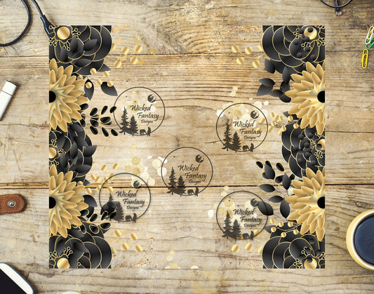 UVDTF Gilded Black and Gold Flower Arrangement Element