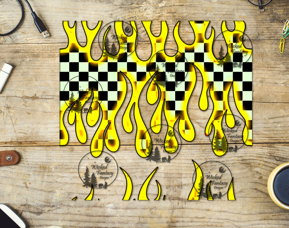 UVDTF Yellow Checkered Flames 20oz 30oz 10"x10" Element