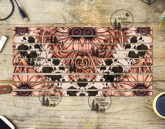 UVDTF Sunflower Tooled Leather and Cow Hide Striping 6x12" element