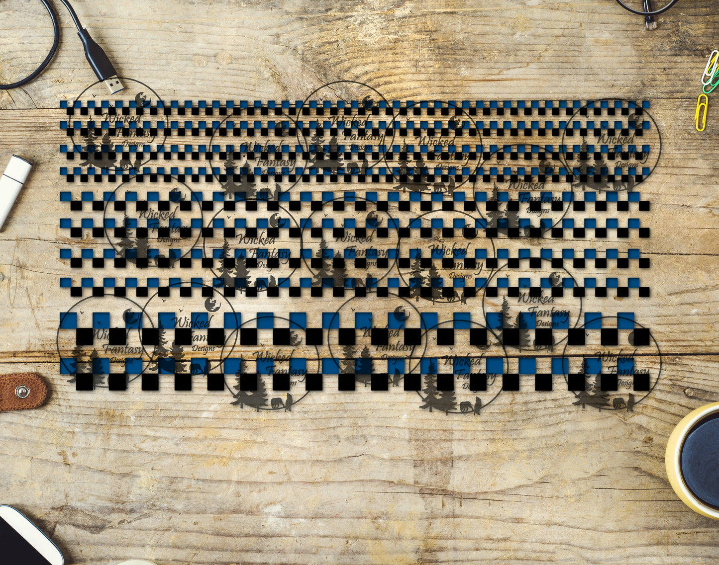 UVDTF Black and Blue Checkered 6x12" Striping Element