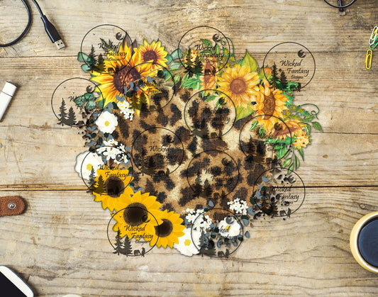 UVDTF Sunflower Posy Leopard Circle