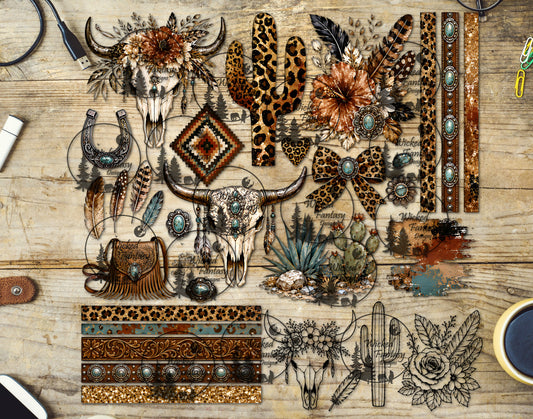 UVDTF Leopard Western Cow Skulls Element Sheet