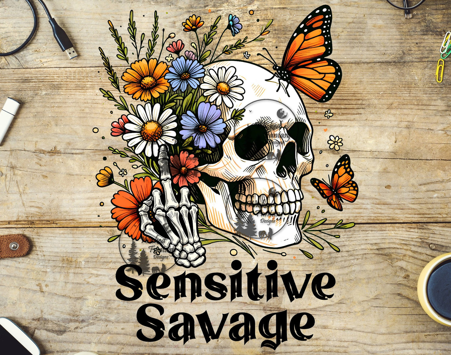 UVDTF Sensitive Savage Skull with Flowers