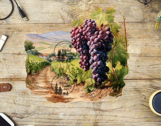 UVDTF Purple Grapes Vineyard with Countryside