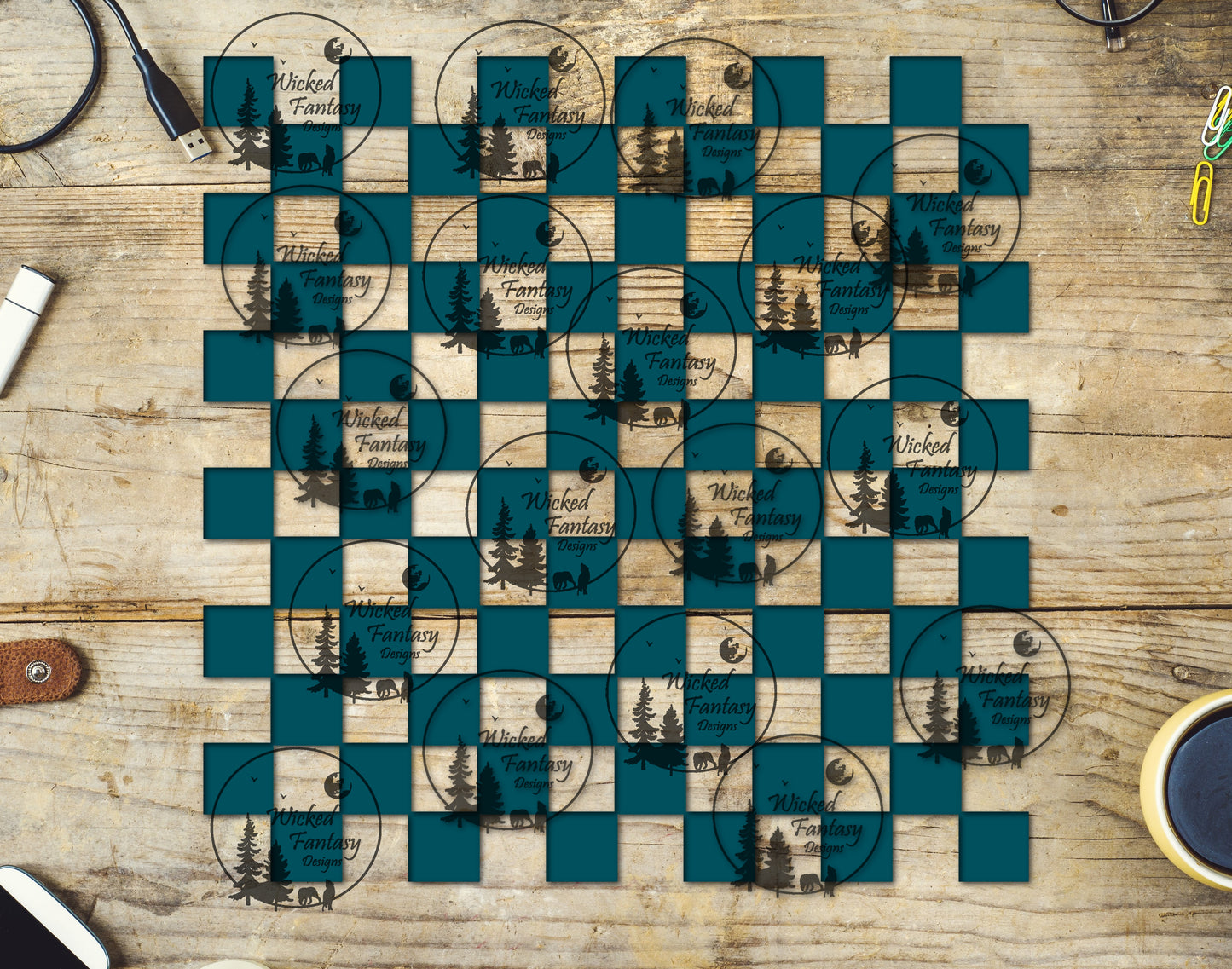 UVDTF Dark Teal Checkered 20oz 30oz 10"x10"