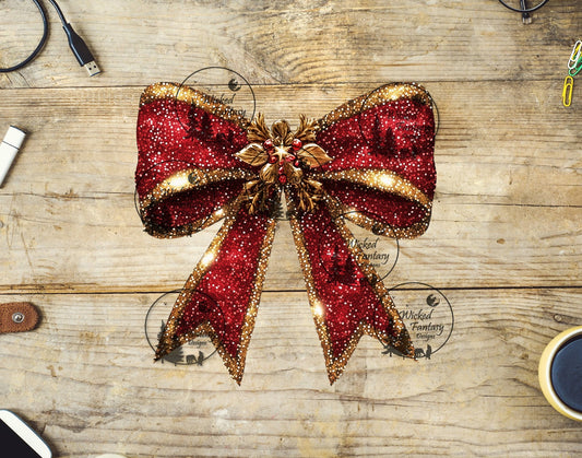 UVDTF Red Faux Glitter Bow with Brooch