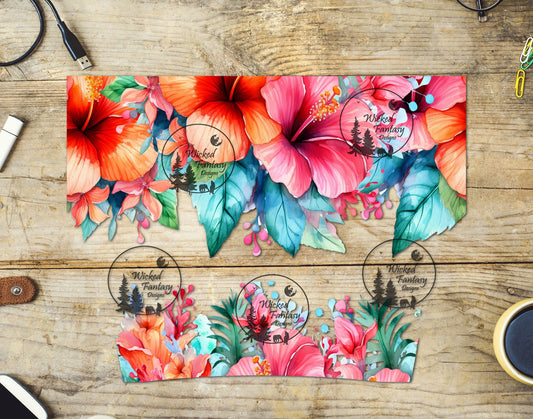 UVDTF Pink and Orange Hibiscus 16oz 40oz Element Multiple Sizes