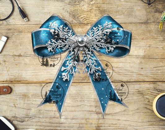 UVDTF Blue Bow with Snowflakes