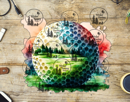 UVDTF Watercolor Golf Ball Scene