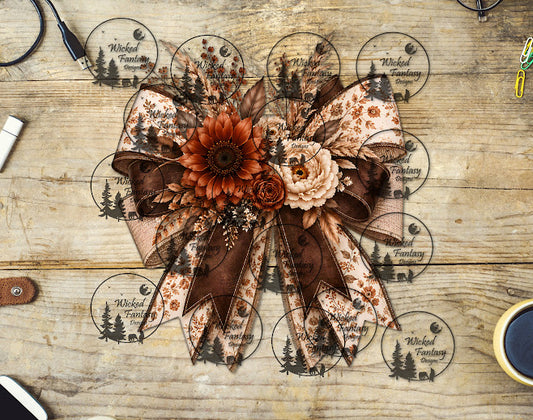 UVDTF Rust Chocolate and Neutrals Floral Bow