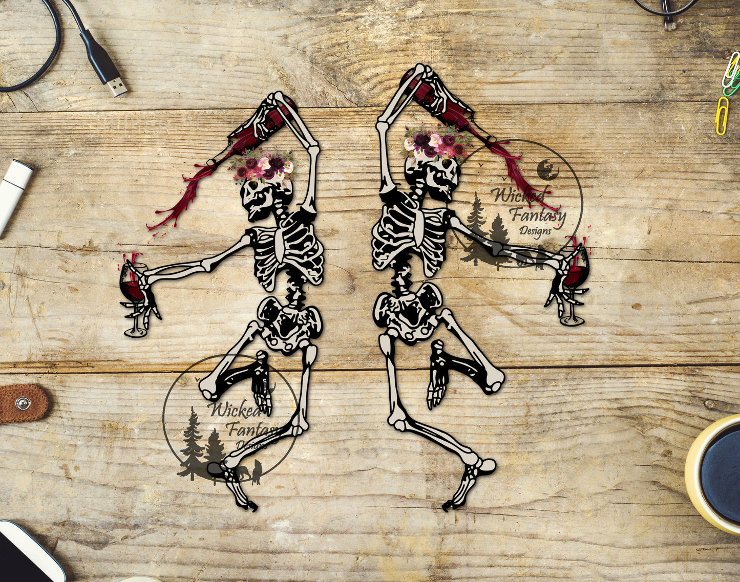 UVDTF Decal Dancing Skeletons Wine 1pc
