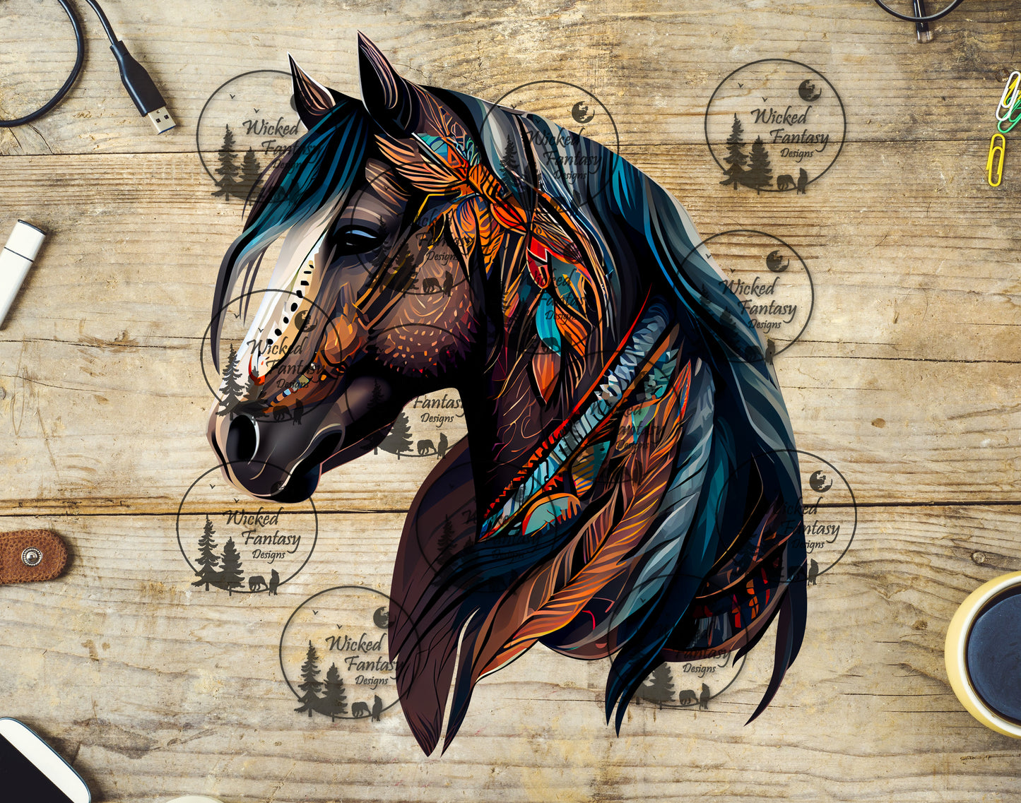 UVDTF Western Native Horse Boho Feathers
