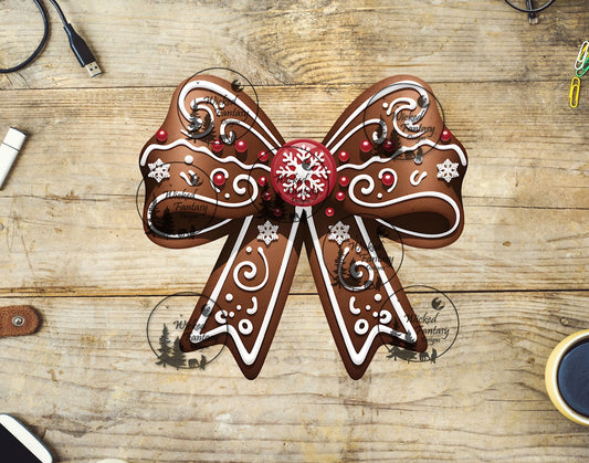 UVDTF Gingerbread Bow with Snowflakes