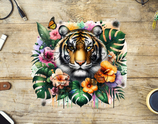 UVDTF Orange Tiger and Hibiscus Flowers