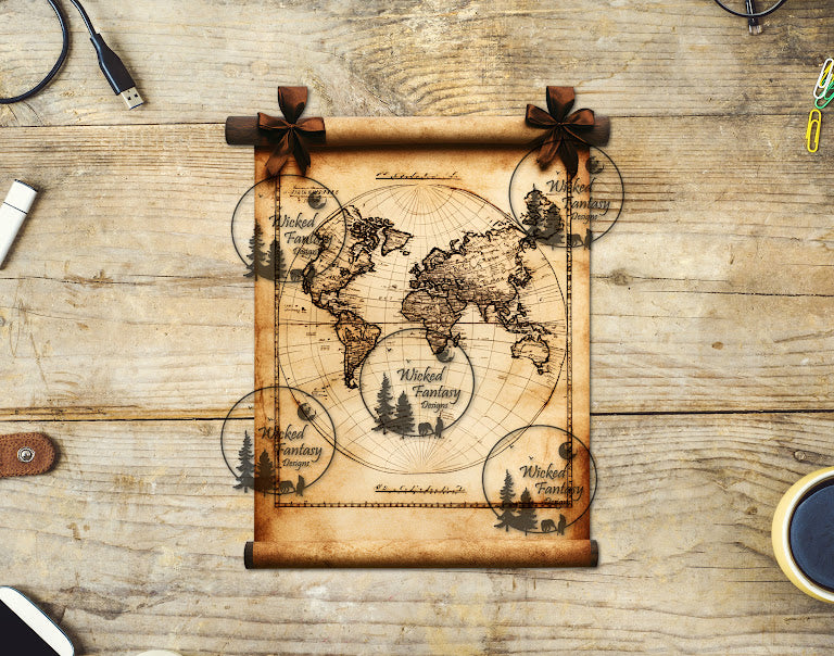 UVDTF World Map on Scroll