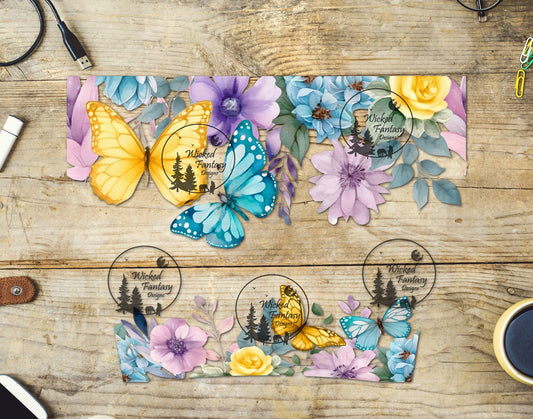 UVDTF Teal and Yellow Butterflies Floral 16oz 40oz Element Multiple Sizes