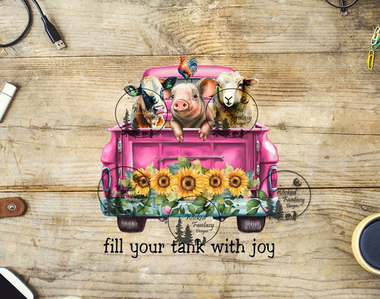 UVDTF Fill Your Tank with Joy Pink Truck and Farm Animals