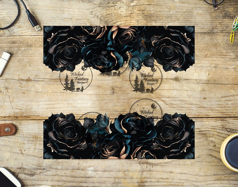 UVDTF Gilded Teal and Black Roses 20oz 30oz 10"x10" Element
