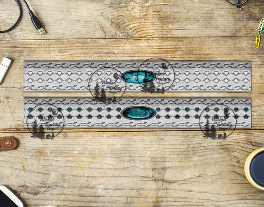 UVDTF Element Engraved Silver Striping with Turquoise Accents and Large Oval Inlay