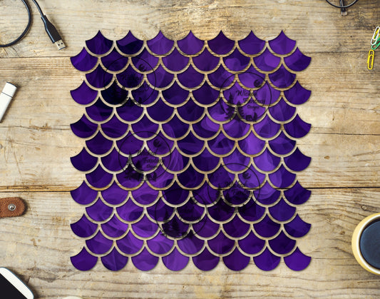 UVDTF Purple Ink Swirls Mermaid Scales 10"x10" Element
