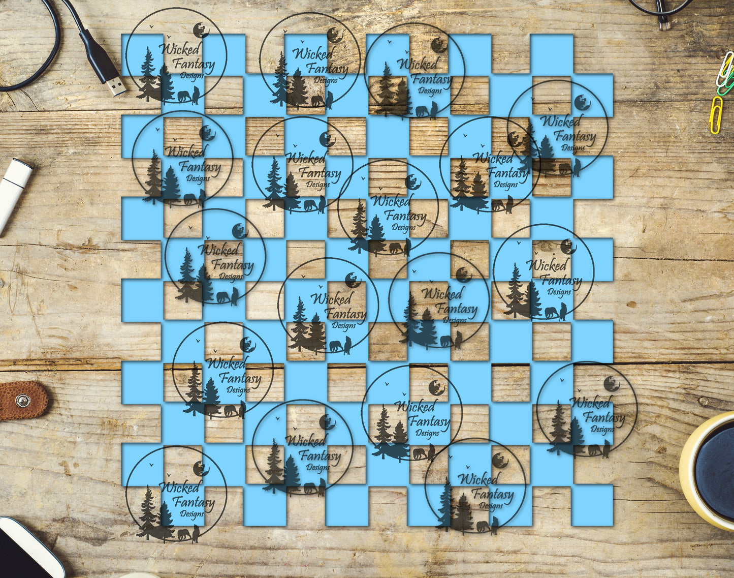 UVDTF Pastel Blue Checkered 20oz 30oz 10"x10"