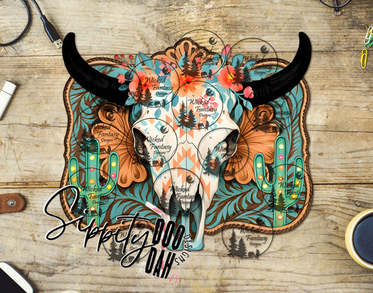 UVDTF Tooled and Adorned Cow Skull
