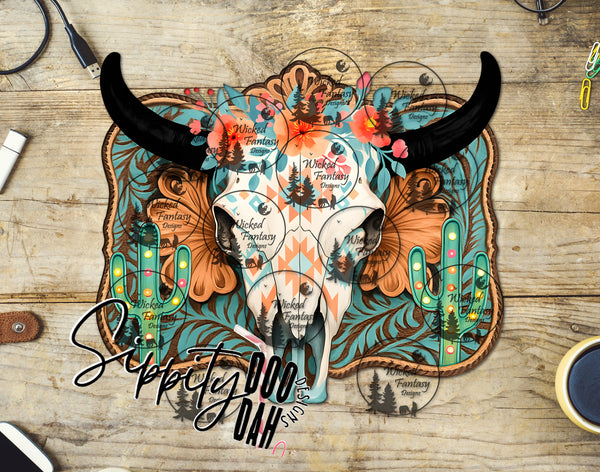 UVDTF Tooled and Adorned Cow Skull