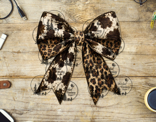 UVDTF Grunge Cow Hide and Leopard Print Bow
