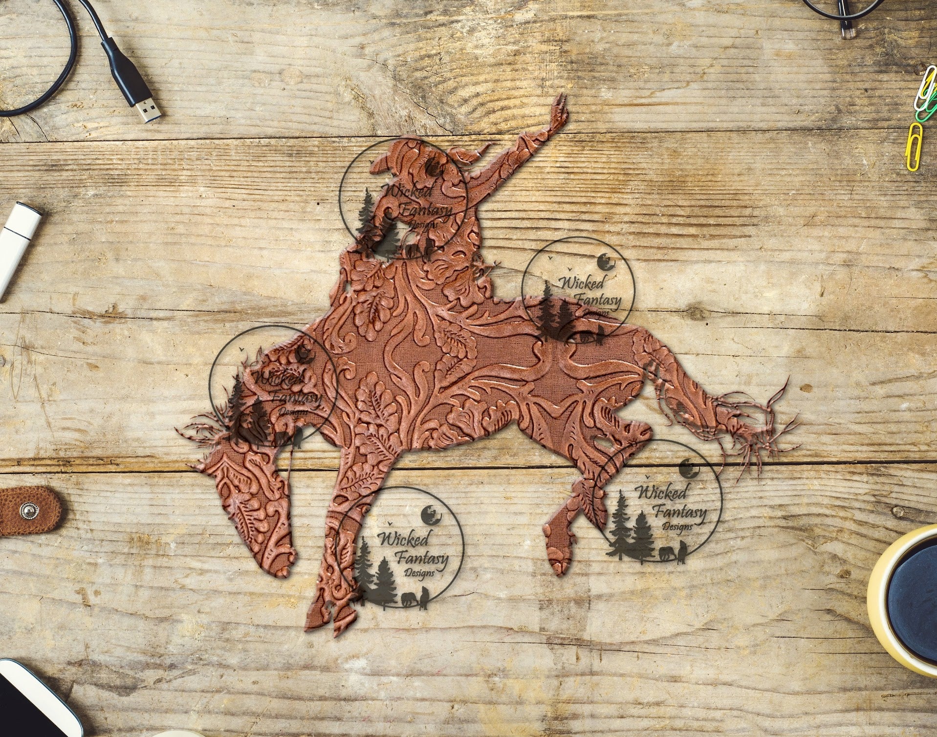 UVDTF Tooled Leather Bronc Riding – Wicked Fantasy Designs