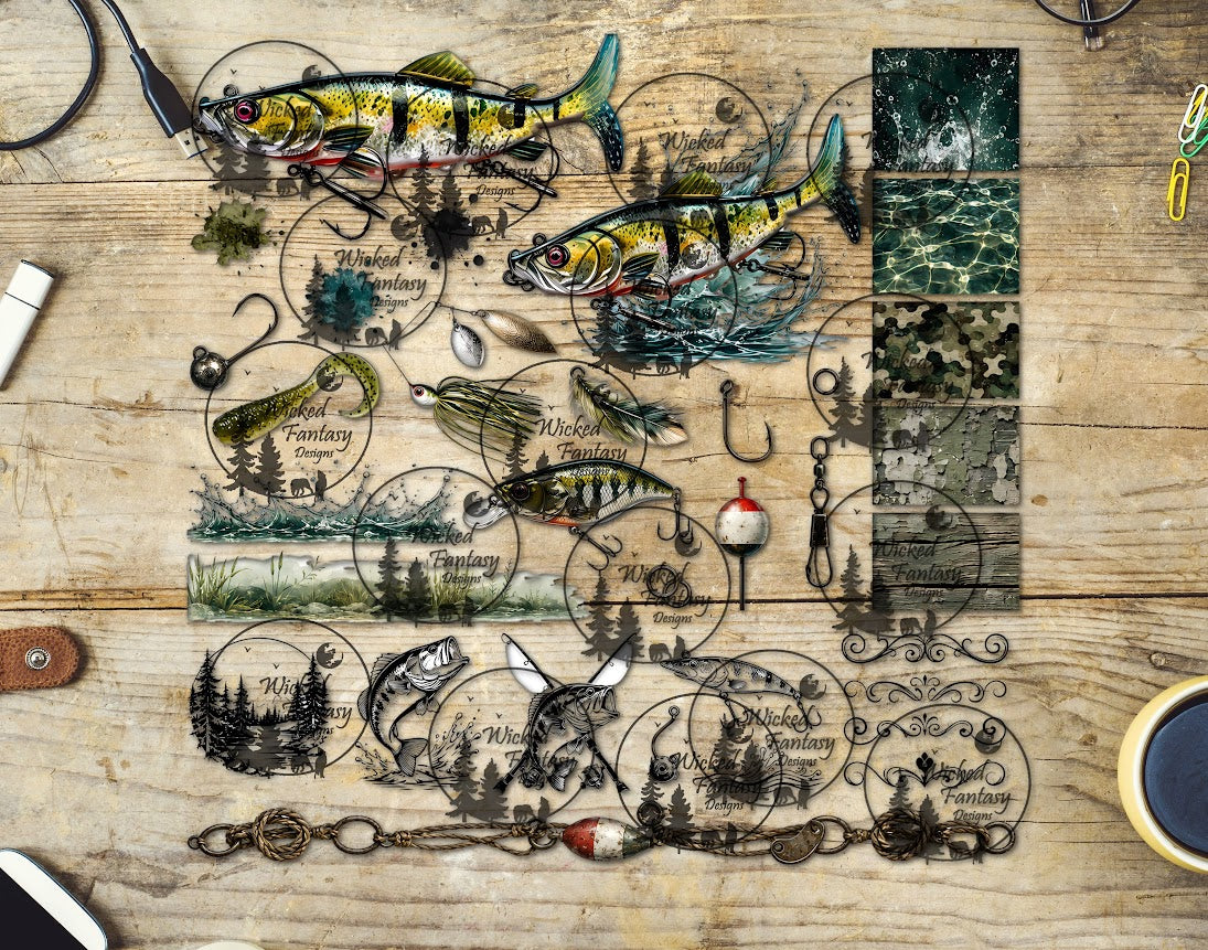 UVDTF Fishing Lures 12x12" Multimedia Element Sheet