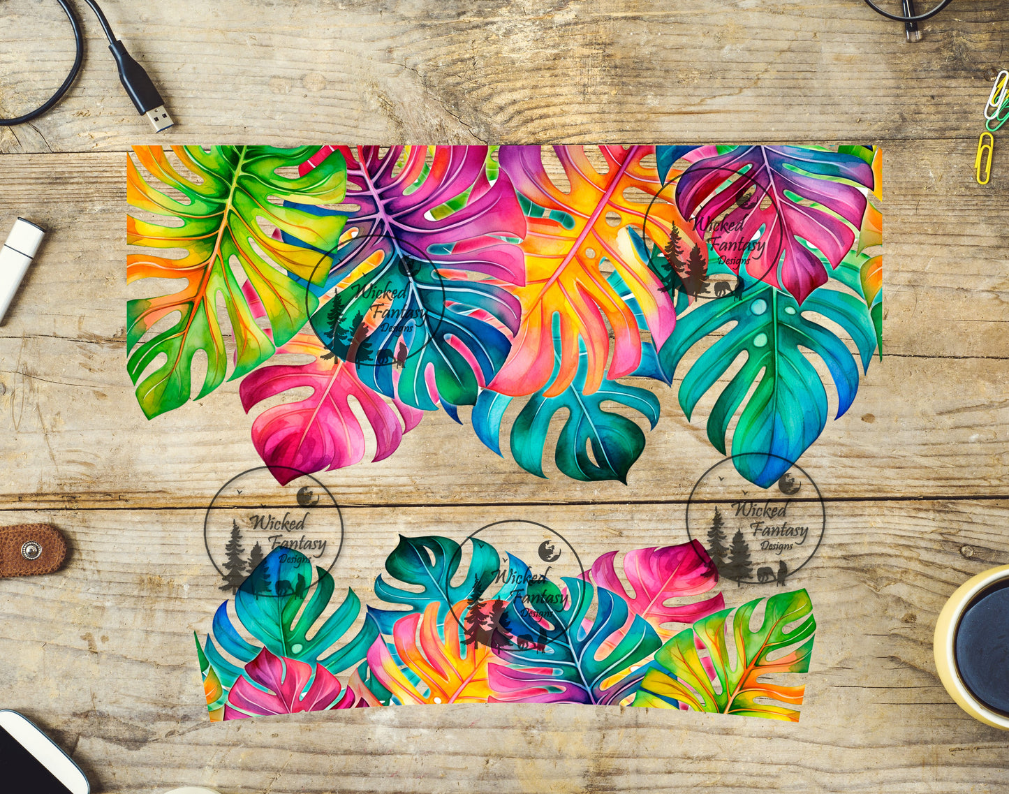 UVDTF Rainbow Tropical Monstera Leaves 16oz 40oz Element Multiple Sizes