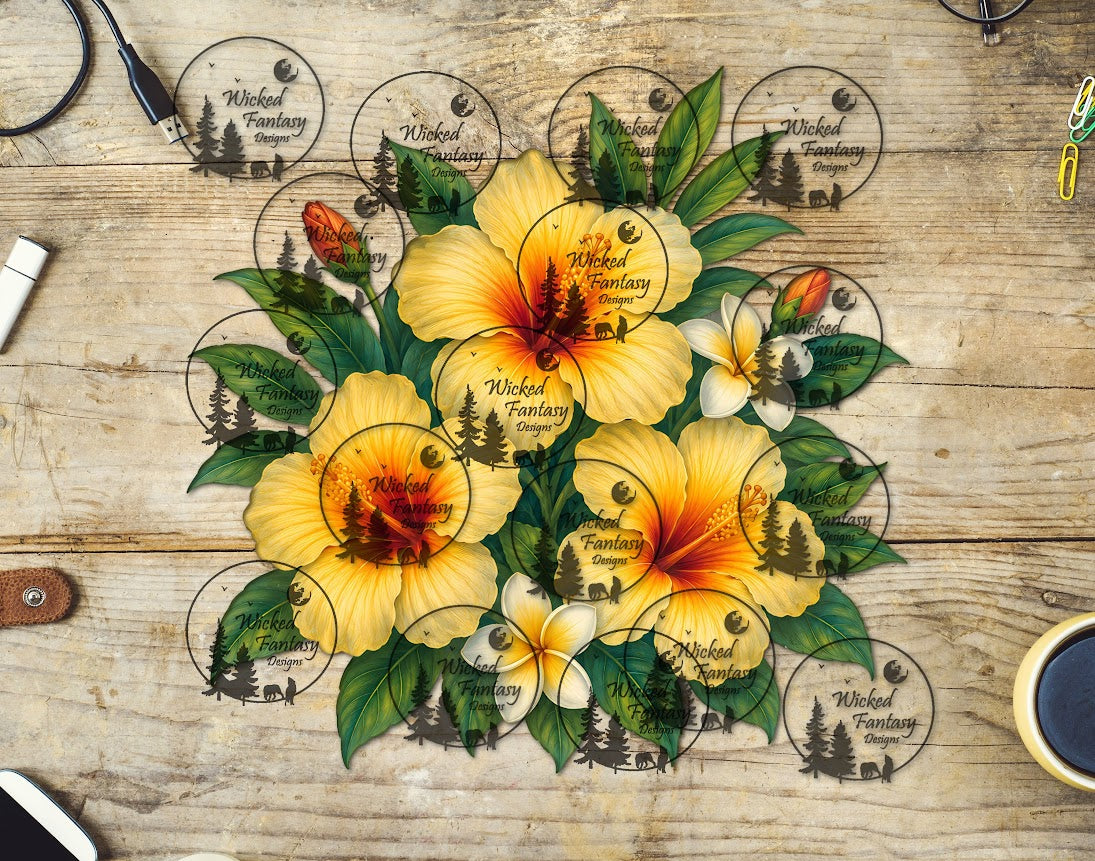 UVDTF Yellow Hibiscus and Plumeria