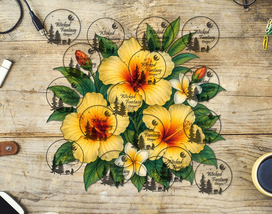 UVDTF Yellow Hibiscus and Plumeria