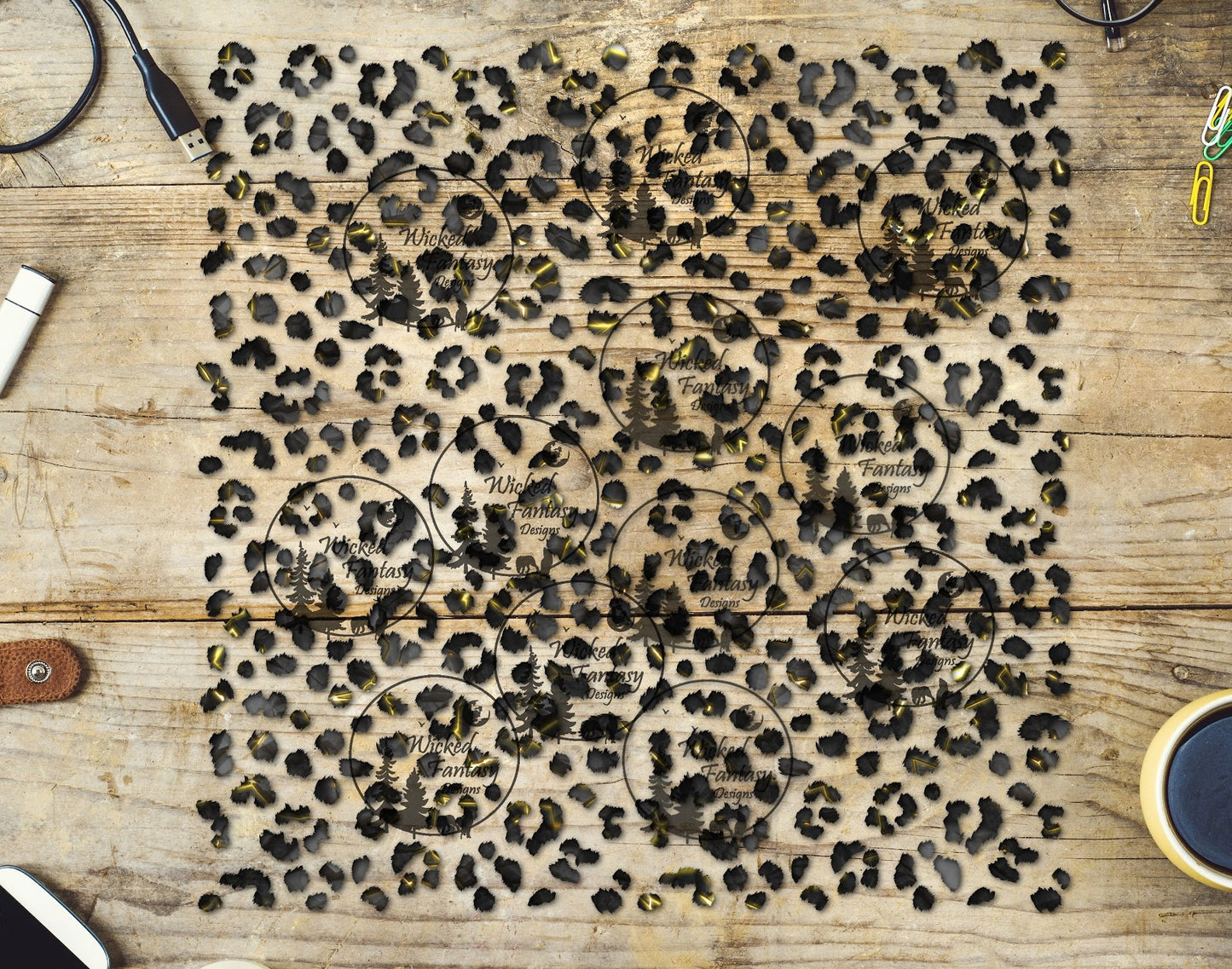 UVDTF Onyx Gild Small Fuzzy Leopard Print 10"x10" Element Sheet