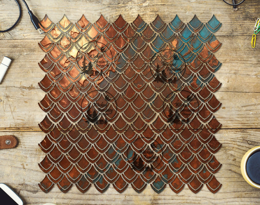 UVDTF Copper and Teal Patina Dragon Scales 10"x10" Element