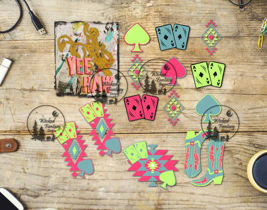 UVDTF Neon Western and Playing Cards Tumbler Elements