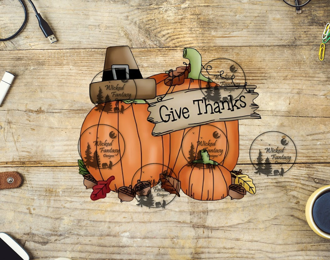 UVDTF Give Thanks Pumpkins with Hats