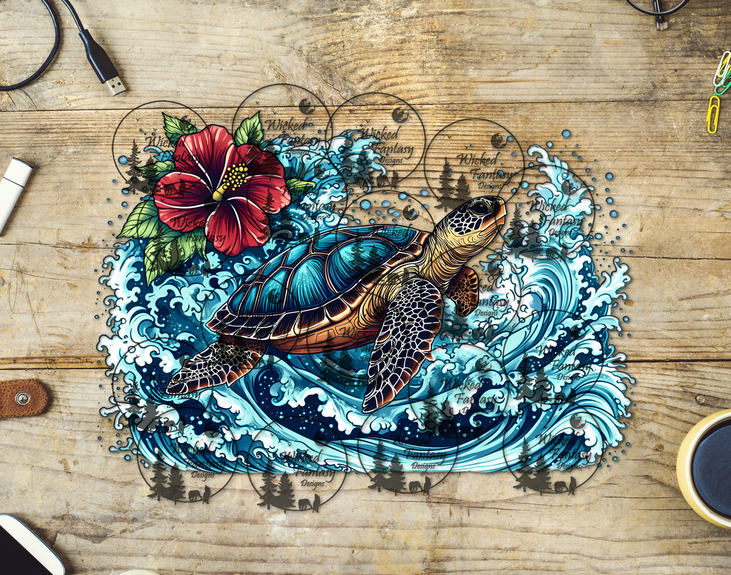 UVDTF Dark Teal Turtle in the Waves