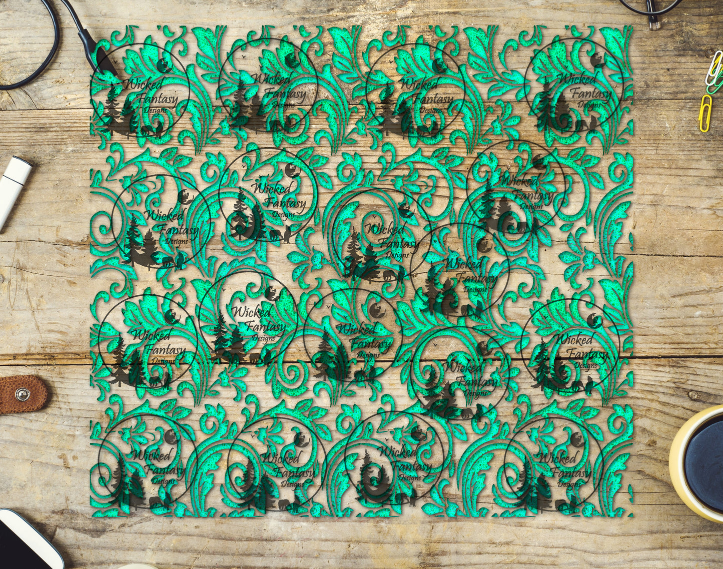UVDTF Electric Mint Textured Tooled Leather 20oz 30oz 10"x10"