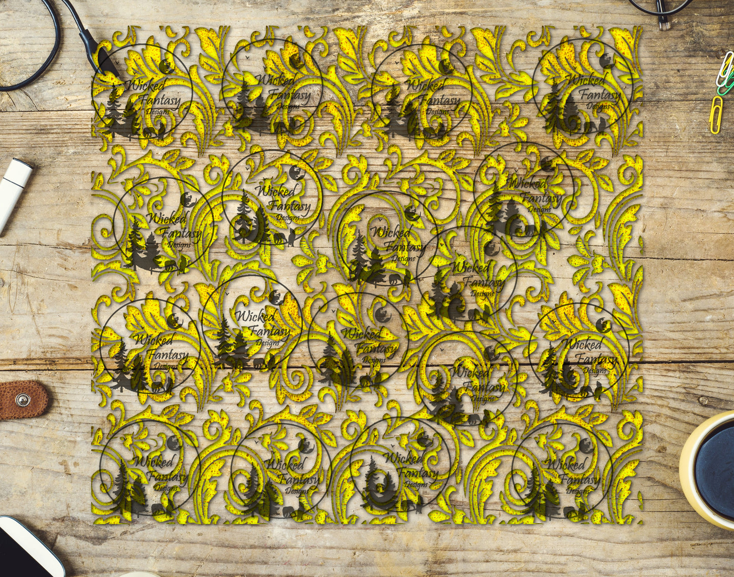 UVDTF Vintage Yellow Textured Tooled Leather 20oz 30oz 10"x10"
